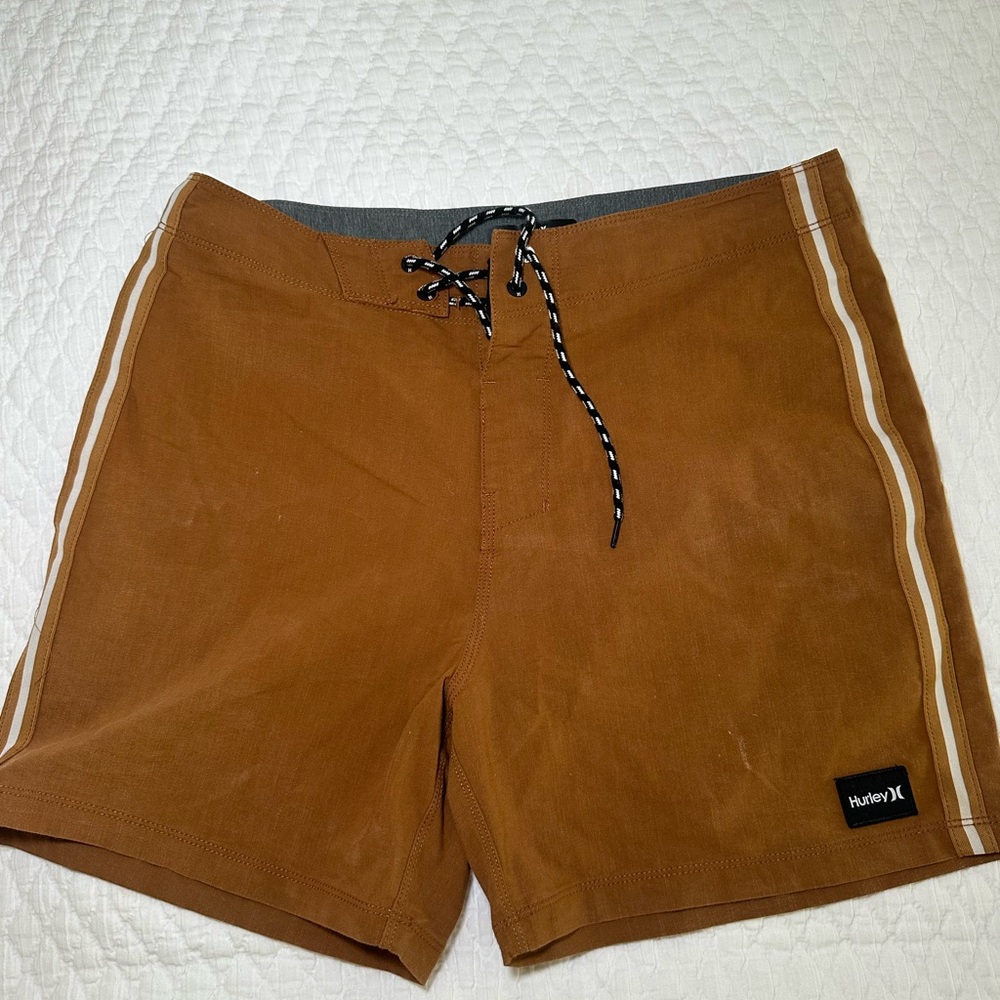 Hurley Men's Brown Board Shorts with Side Stripes